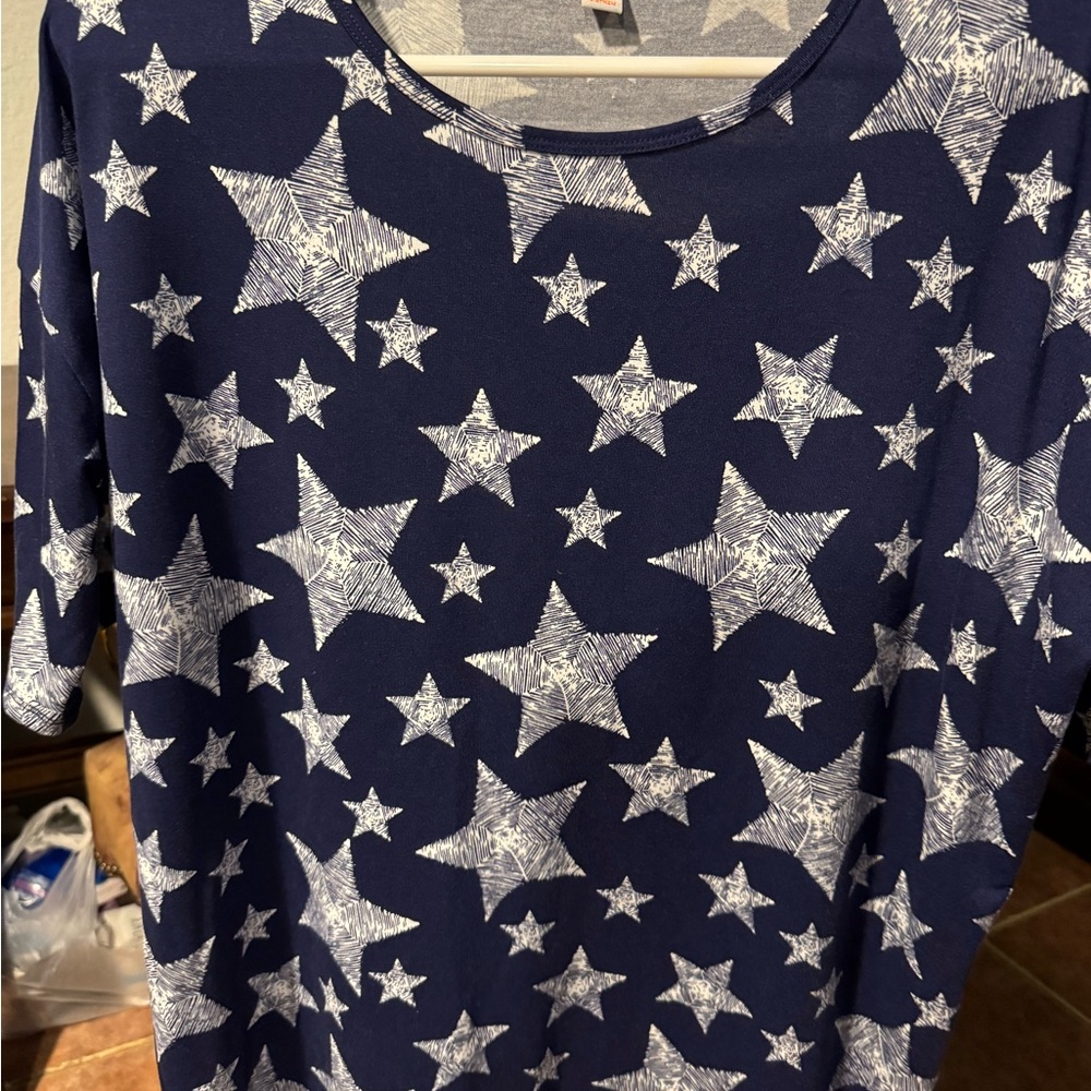 LuLaRoe Blue Top with White Star Design